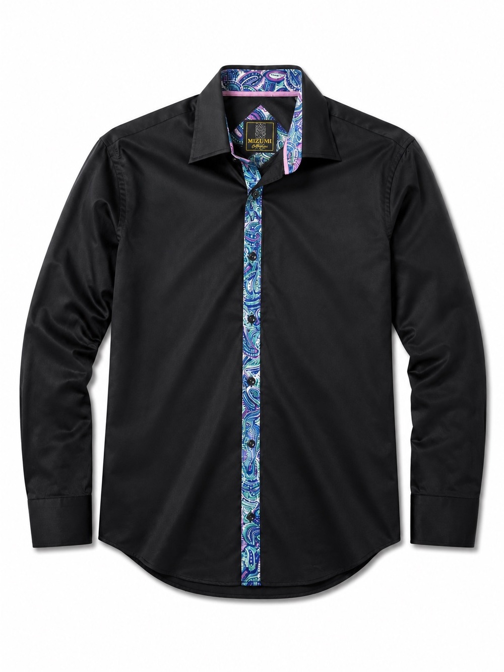 Black Dress Shirt with Blue Paisley Trim